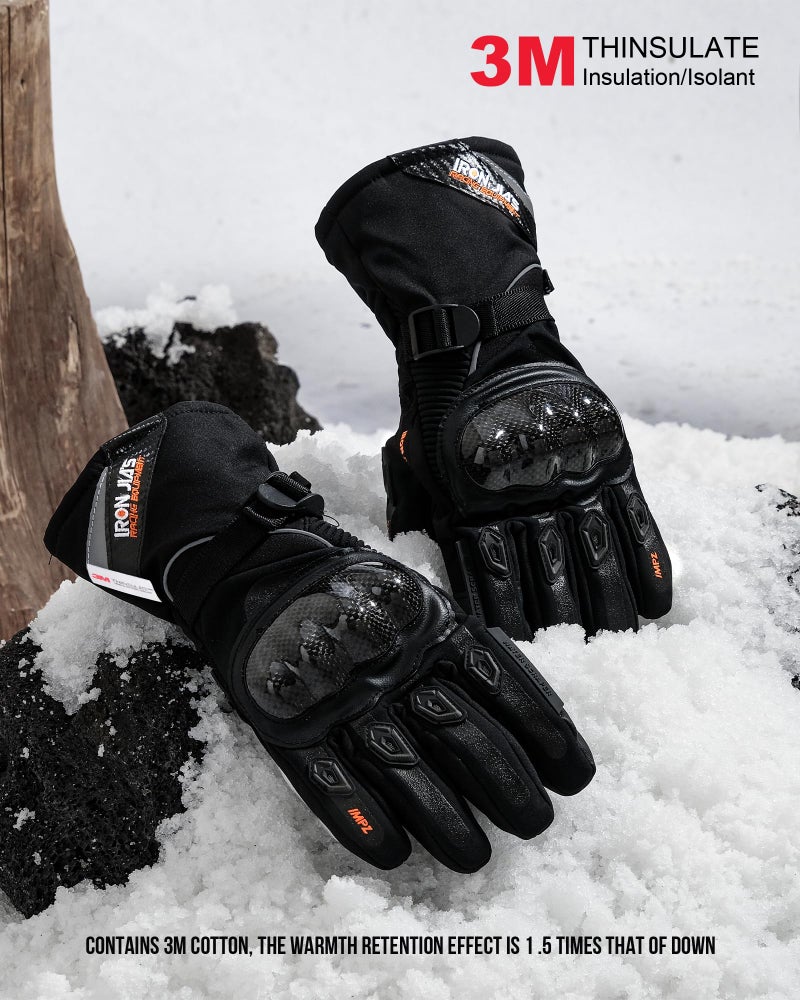 BORLENI Winter Motorcycle Gloves for Men, CE Level 1 KP Protection, Touchscreen Windproof Waterproof Warm Riding Gloves with Carbon Fiber Shell for Cold Weather - Image 2